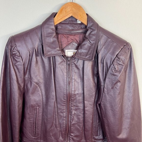 Florence Tanners Leather Jacket 11/12 Women Maroon Biker Zip Up Optional Lining - Picture 2 of 13